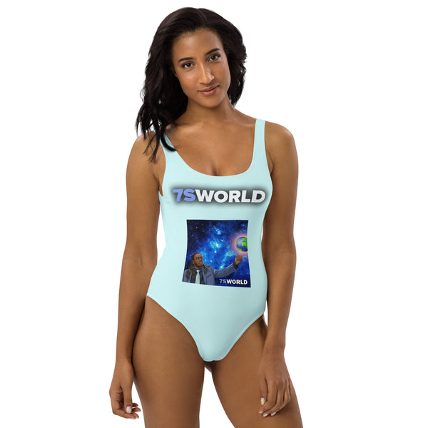 7's World Album One-Piece Swimsuit Blue (Light Cyan)